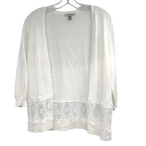 Roz & Ali Quarter Sleeve Open Front Lace Cardigan Cream Size Medium